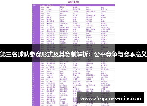 第三名球队参赛形式及其赛制解析：公平竞争与赛季意义